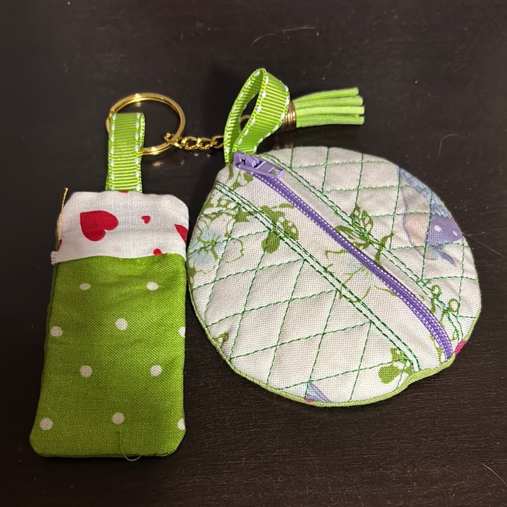 Green and White Quilted Keychain Duo